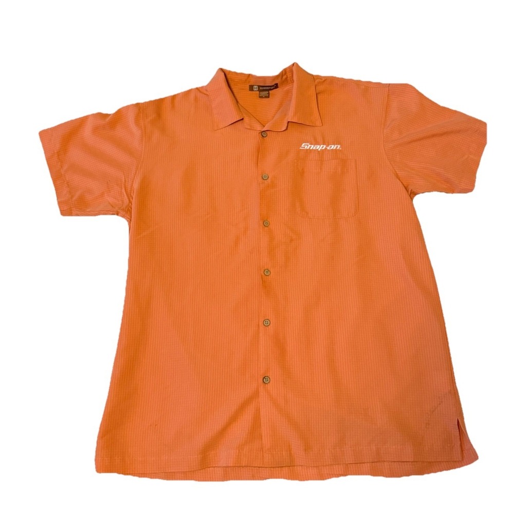 Snap-on Button Front Shirt Mens XL Orange Harriton Short Sleeve Work Mechanic